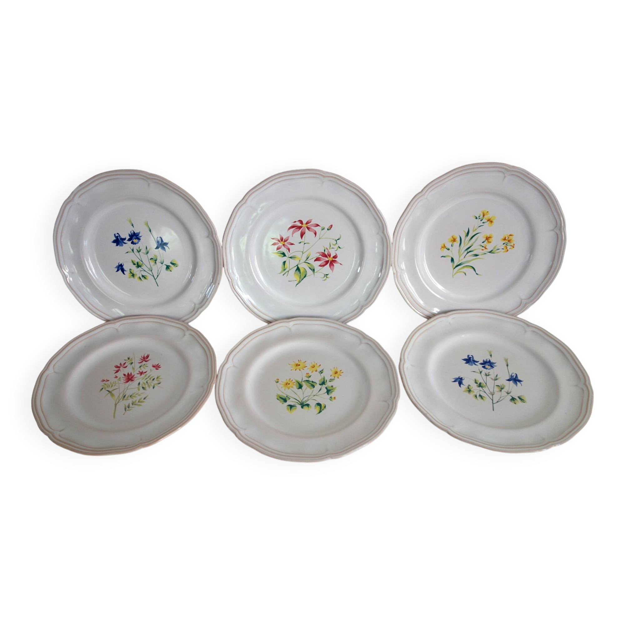 6 large flat plates Pierre Motton for Gien circa 1930