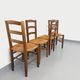 Set of 4 vintage brutalist chairs in wood and straw from the 60s