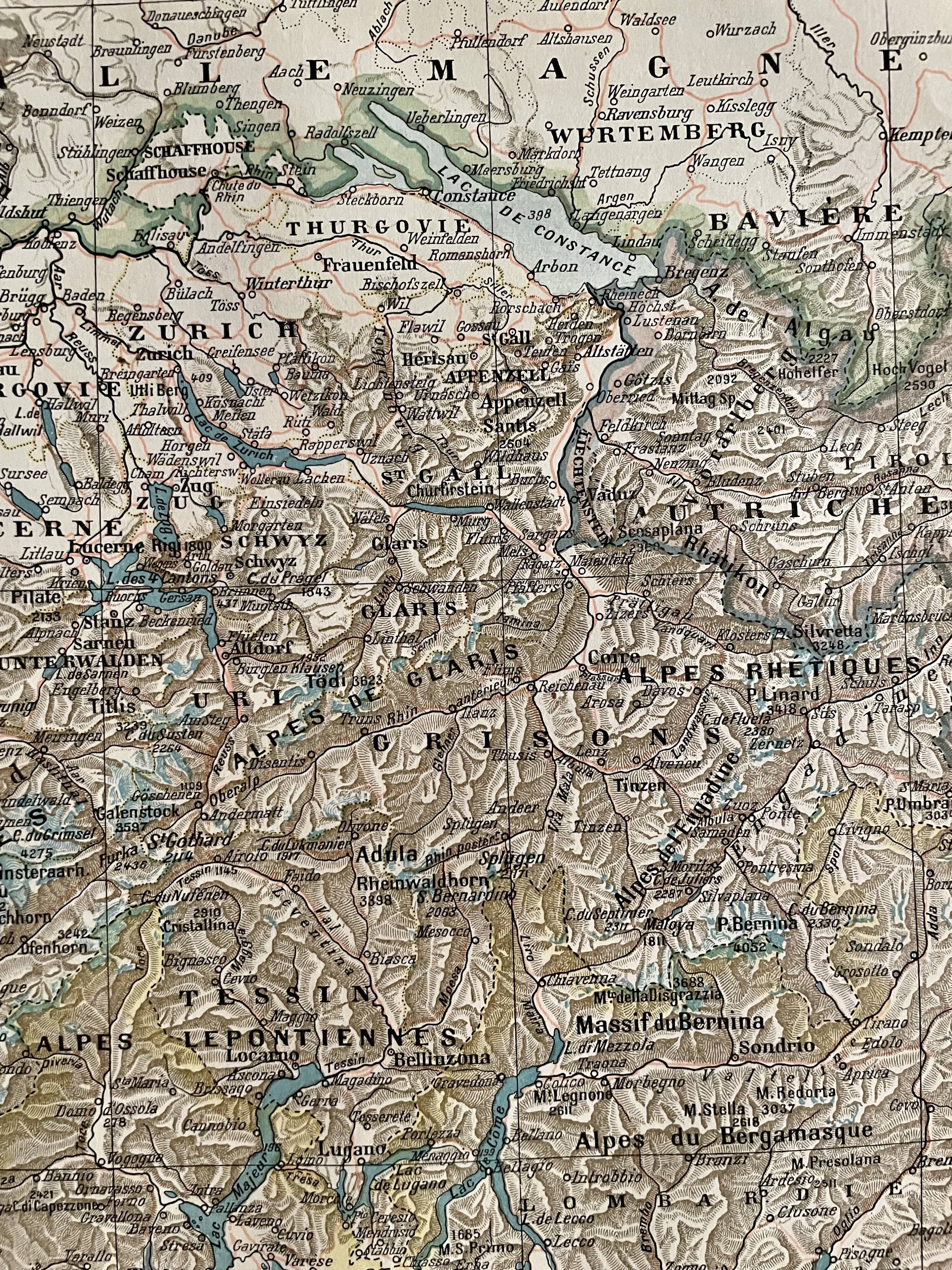 Lithograph engraving on Switzerland from 1897