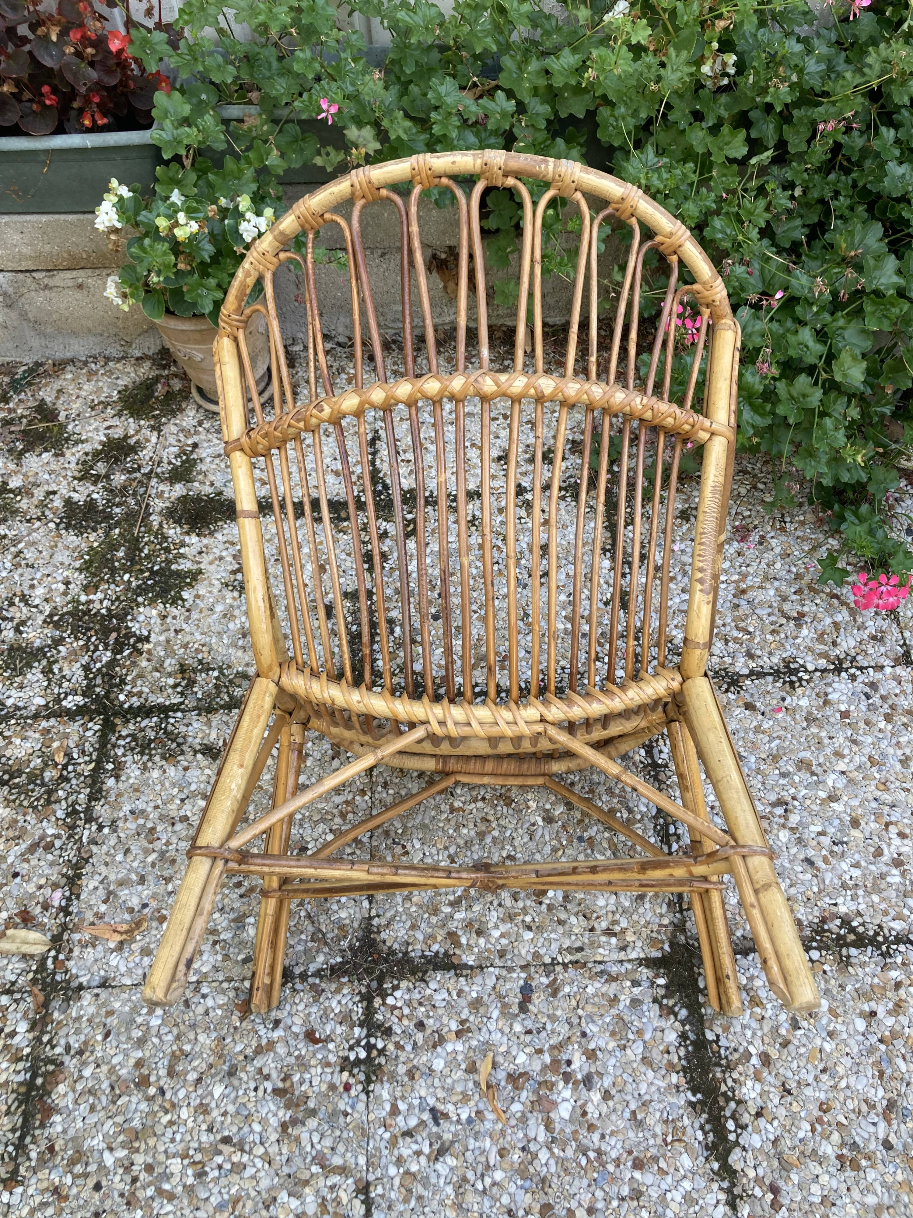 Set of 3 vintage rattan armchairs