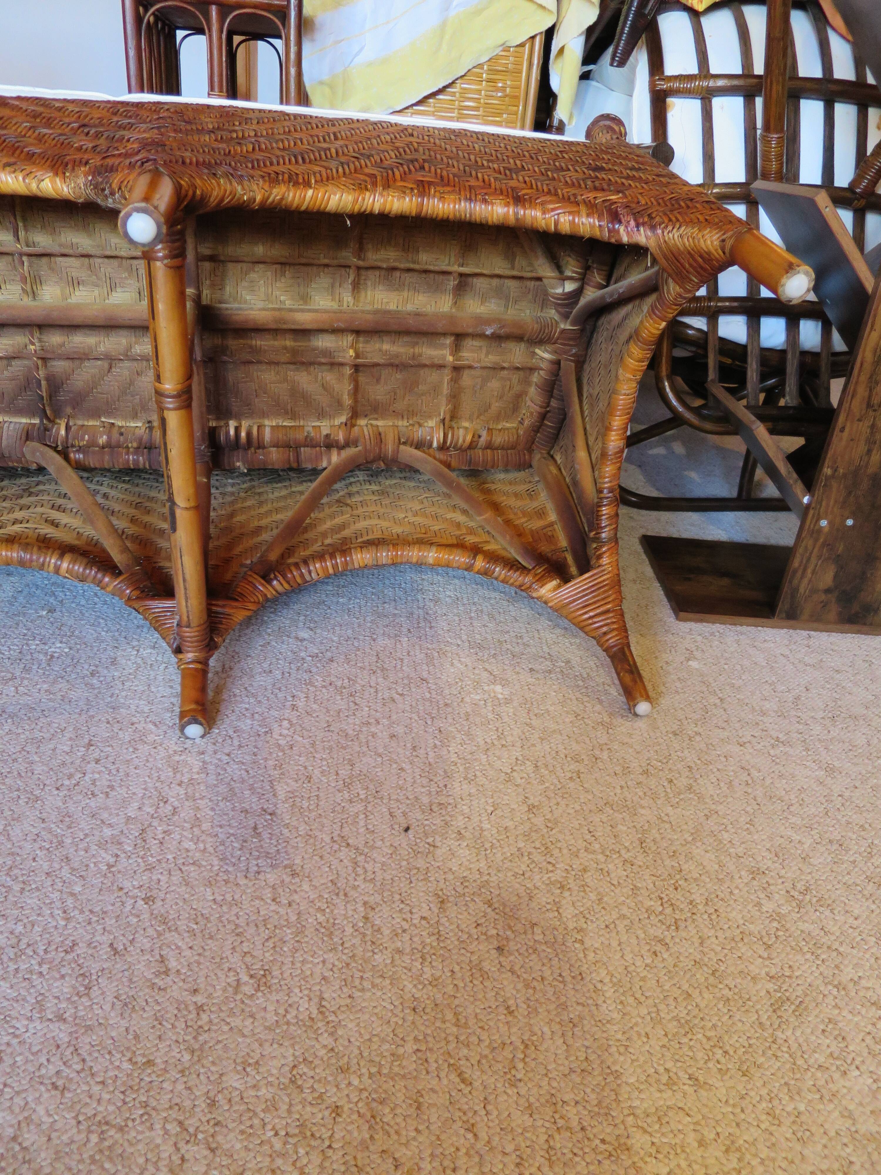Two-seater banquette in woven rattan, wood and bamboo, 1980s.
