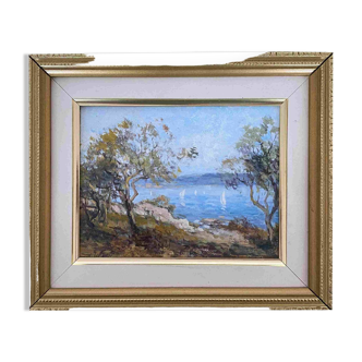 Marine painting HST “Edge of the Mediterranean” signed + frame