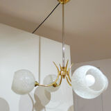 Chandelier 4 branches golden opalins globes speckled