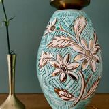 Lampe vintage en céramique et opaline blanche.