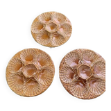 3 plates with oysters, shells, ceramic slurry ochre, majolica, made in portugal
