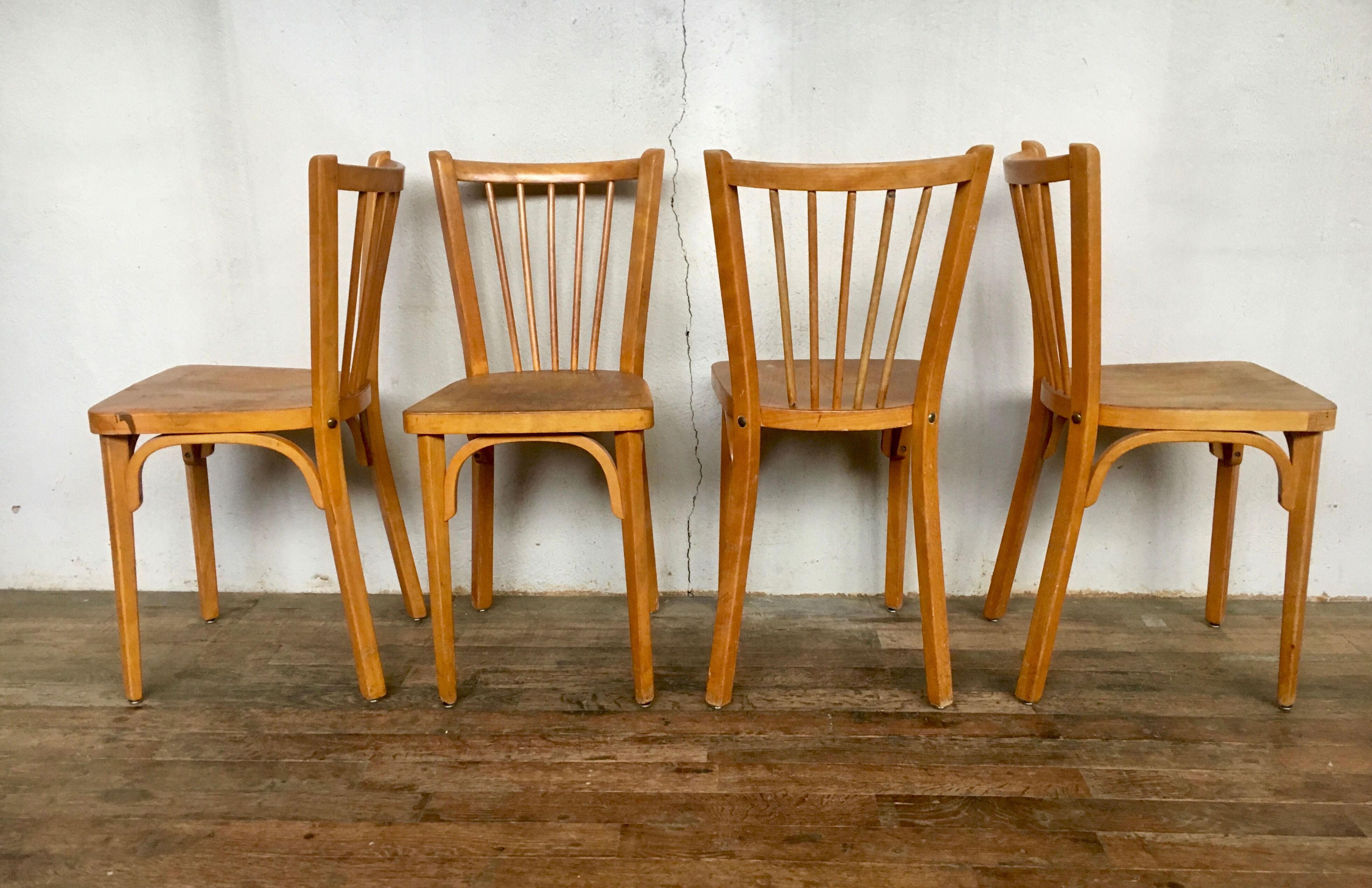 Set of 4 chairs Bistro Baumann wooden clear years 1950-1960