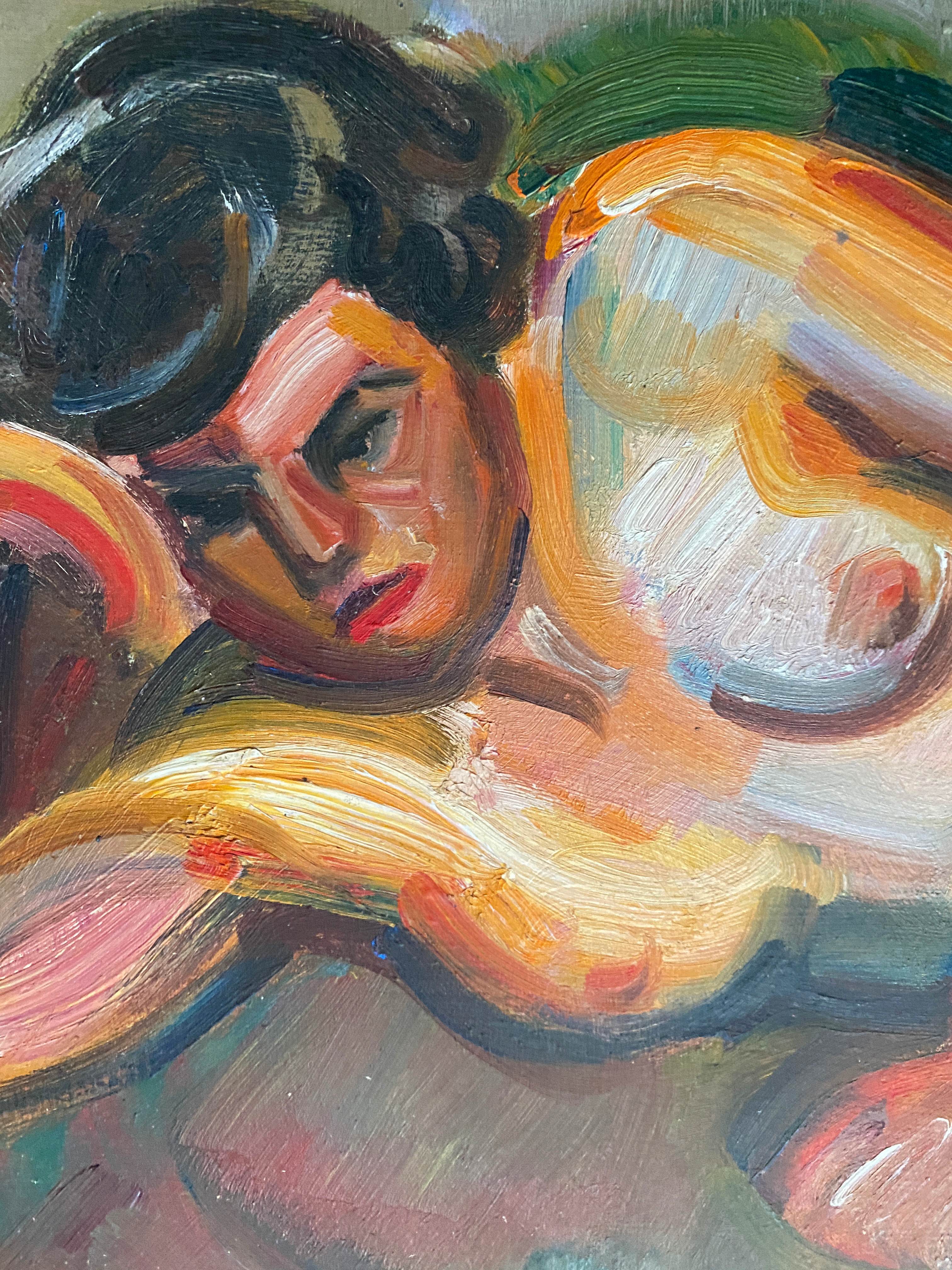Tableau hsp "la songeuse" nue d'andré claudot (1892-1982) avec cadre