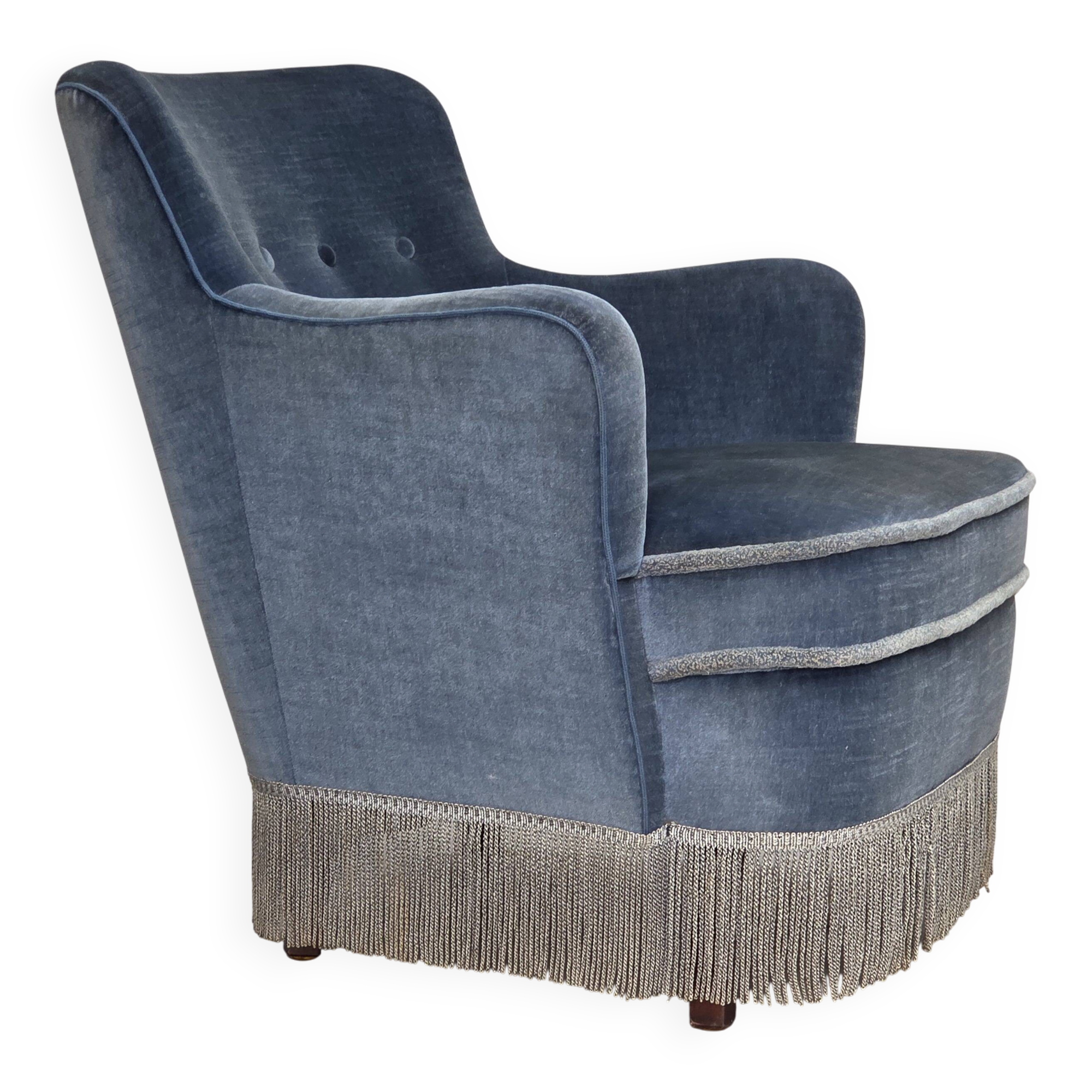 1970s, Danish armchair, furniture velour, beech wood.