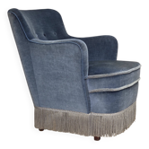 Fauteuil danois des années 1970, velours de mobilier, bois de hêtre.