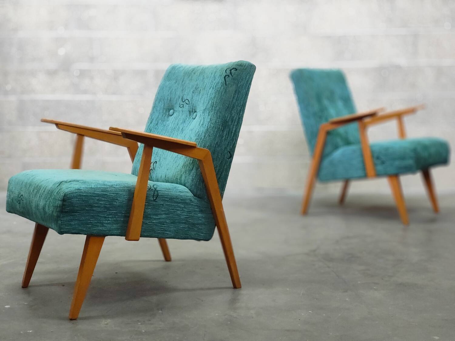 Pair of Czech blue and green armchairs 1960