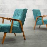 Pair of Czech blue and green armchairs 1960