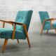 Paire de fauteuils bleu nuancé vert tchèque 1960