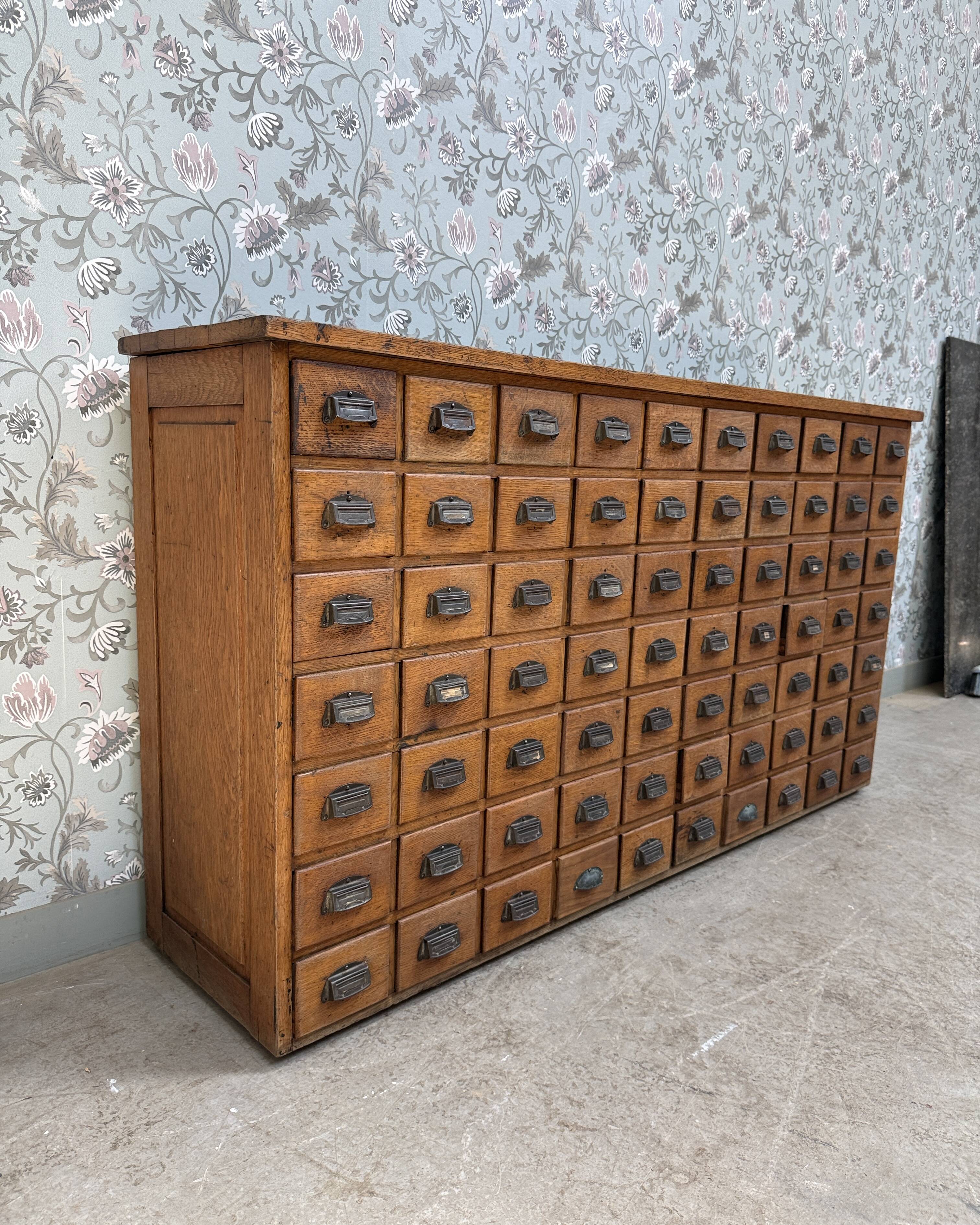 Renovated oak workshop drawer unit.
