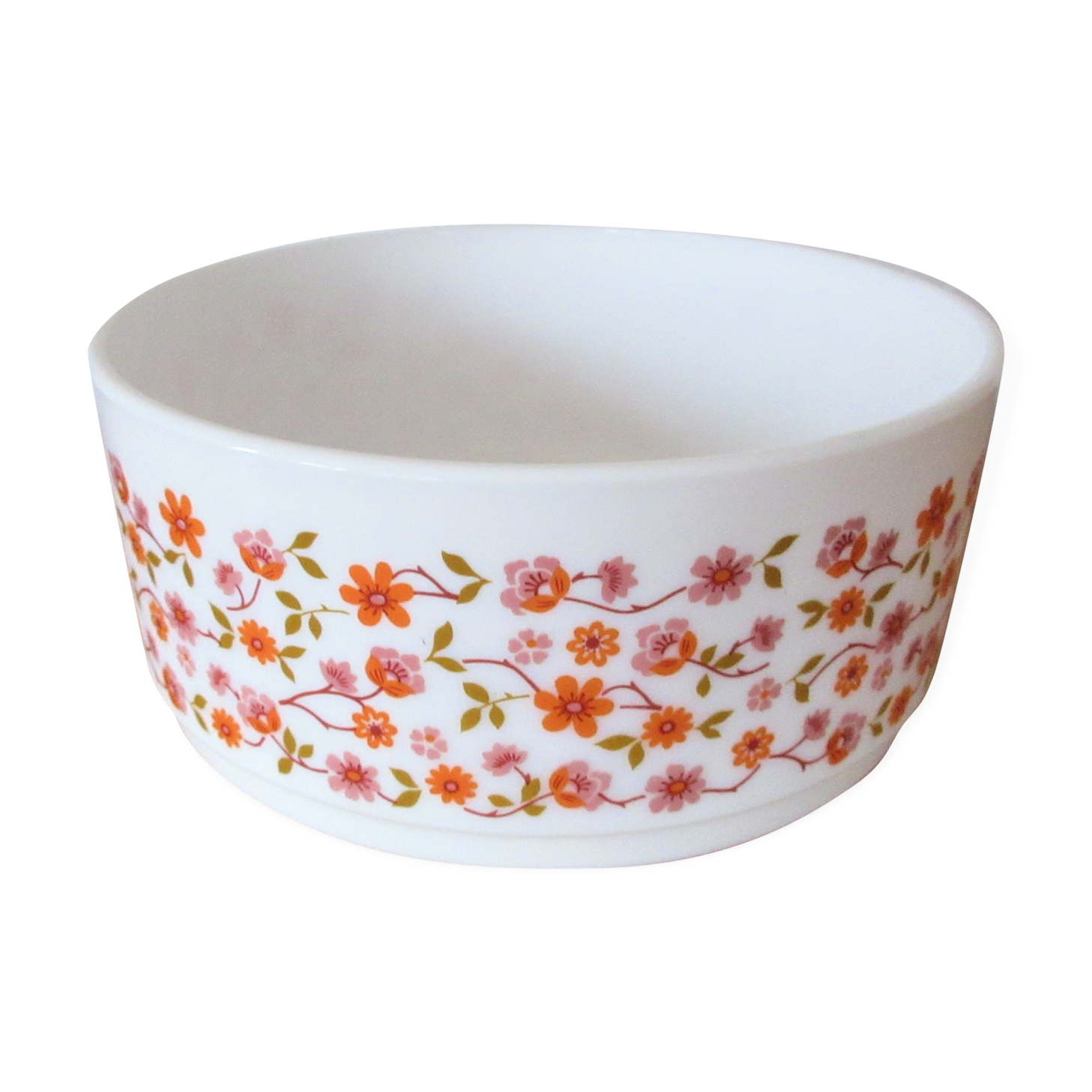 Saladier Arcopal pattern orange and pink flowers