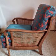 Bridge armchair in wood and cane from the 1950s.