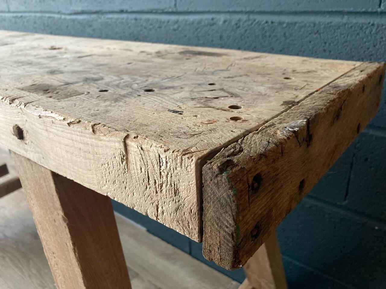 Old workbench with inclined legs