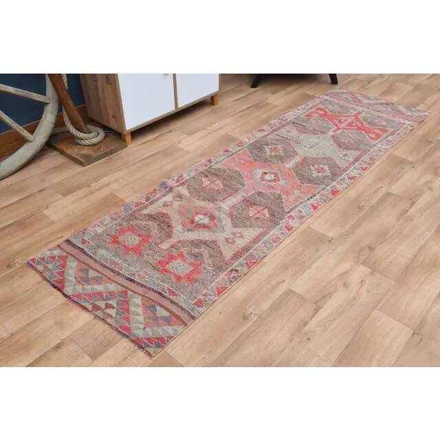 Pink Rainbow Turkish Vintage Handmade Woven Runner Rug 82x285