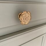 Pastel green low buffet, raw wood tray