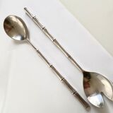 Silver metal service cutlery, bamboo model