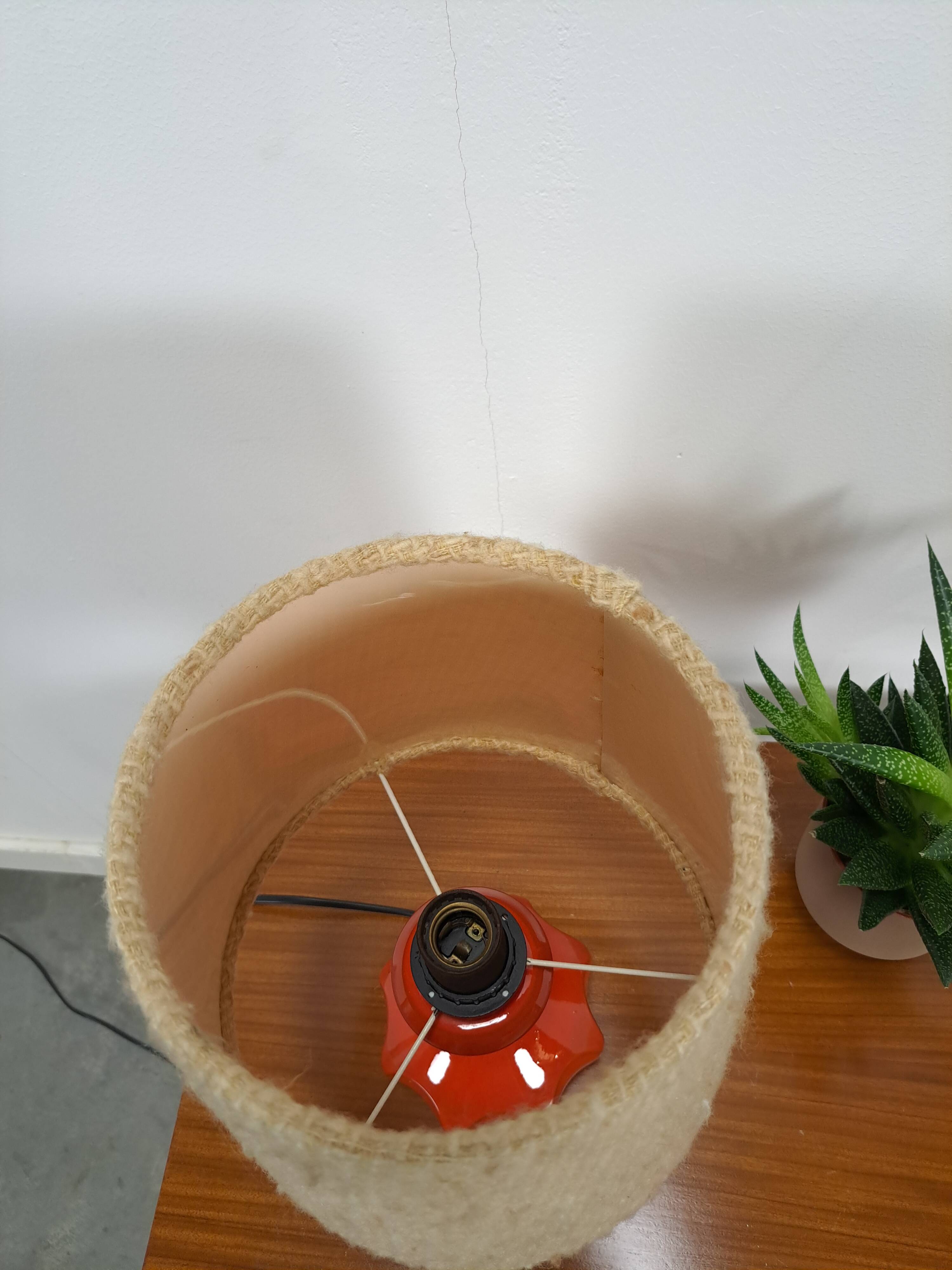Ceramic table lamp orange with shade, vintage desk lamp