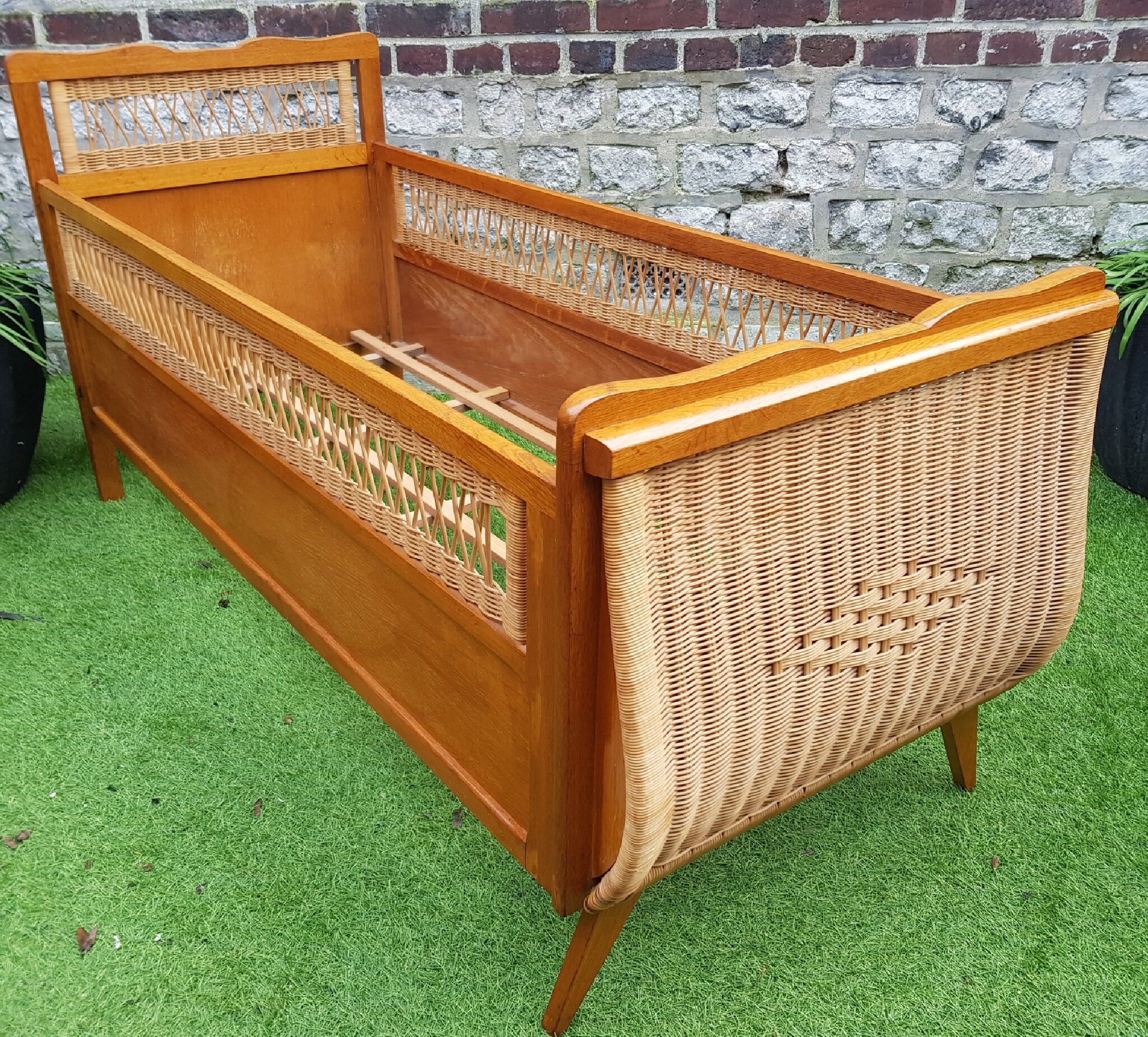 Bed wood and rattan 1960