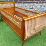 Bed wood and rattan 1960