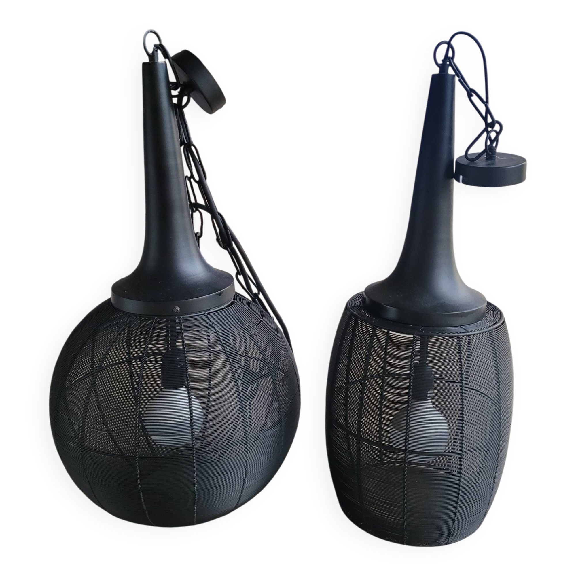 Pair of black metal pendant lights