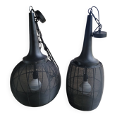 Pair of black metal pendant lights