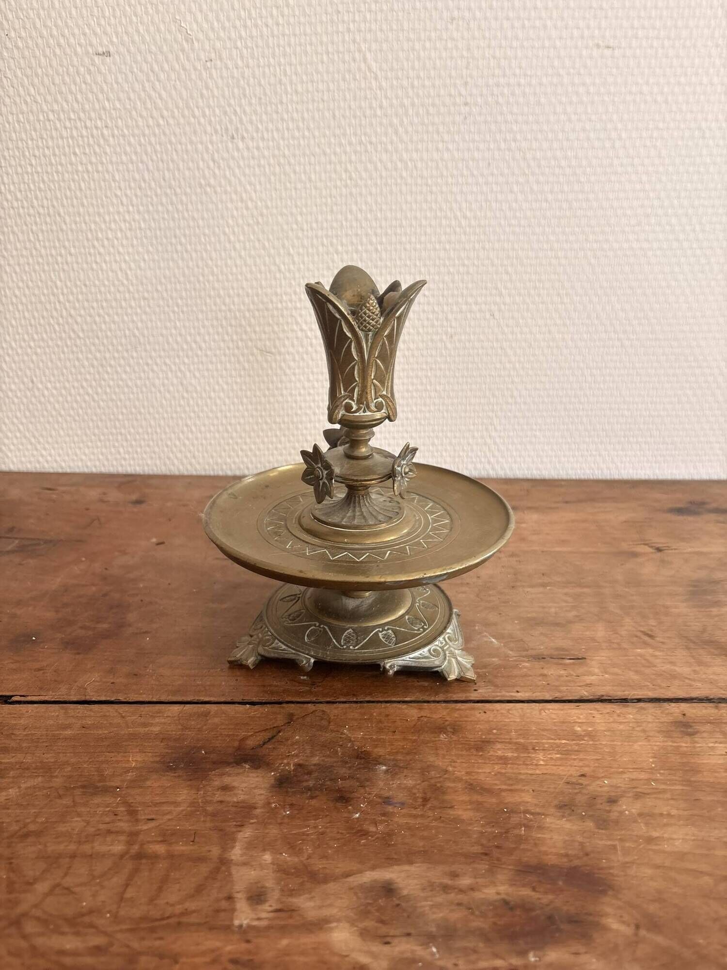 Bronze Carved Floral Lotus Flower Table Candle Holder Neo-Gothic Art Nouveau