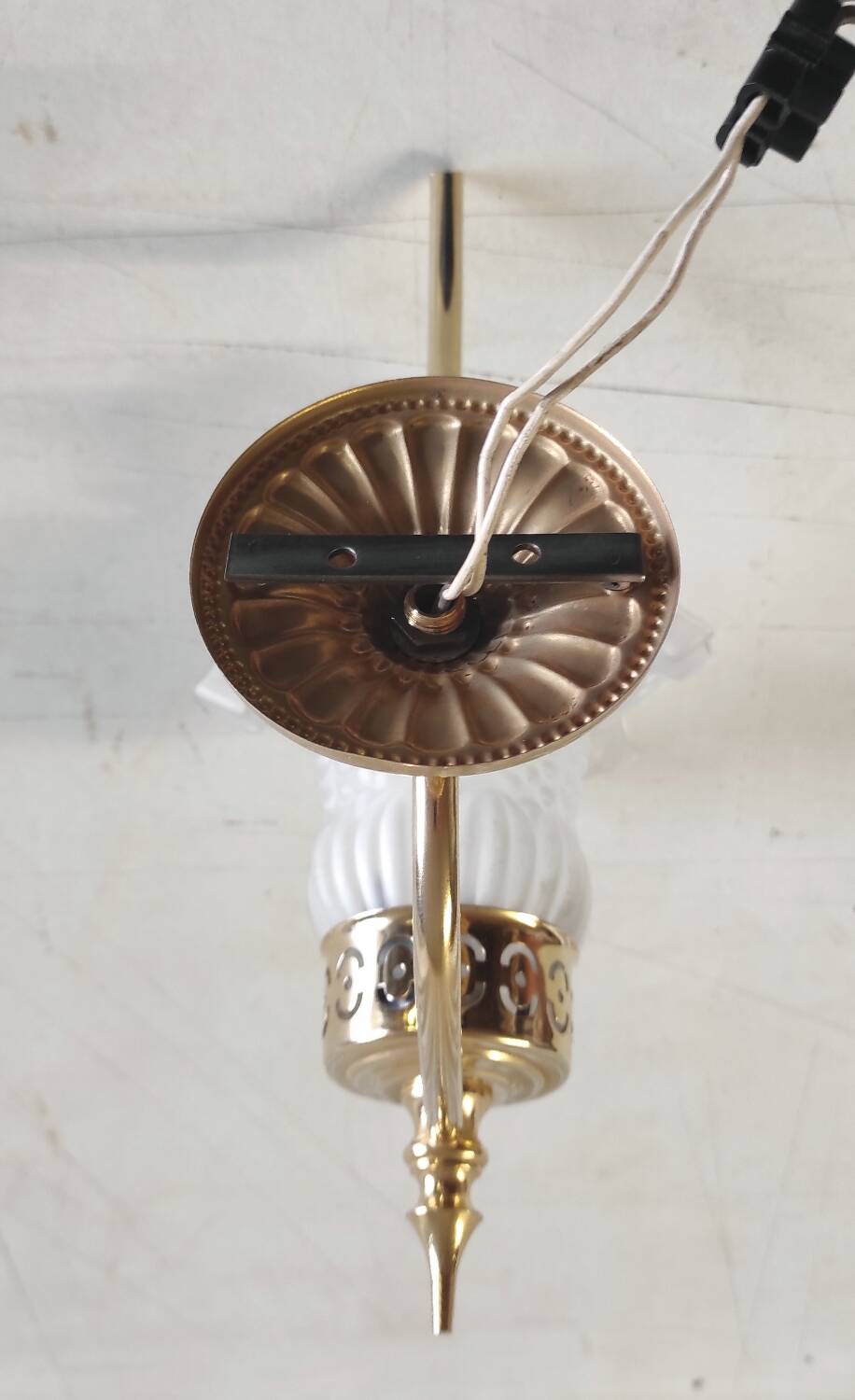 Gold metal wall light with glass tulip - mid 20th century