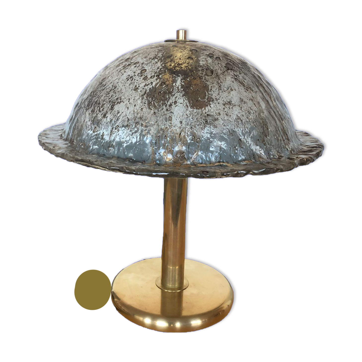 Large antique table lamp in glass and brass