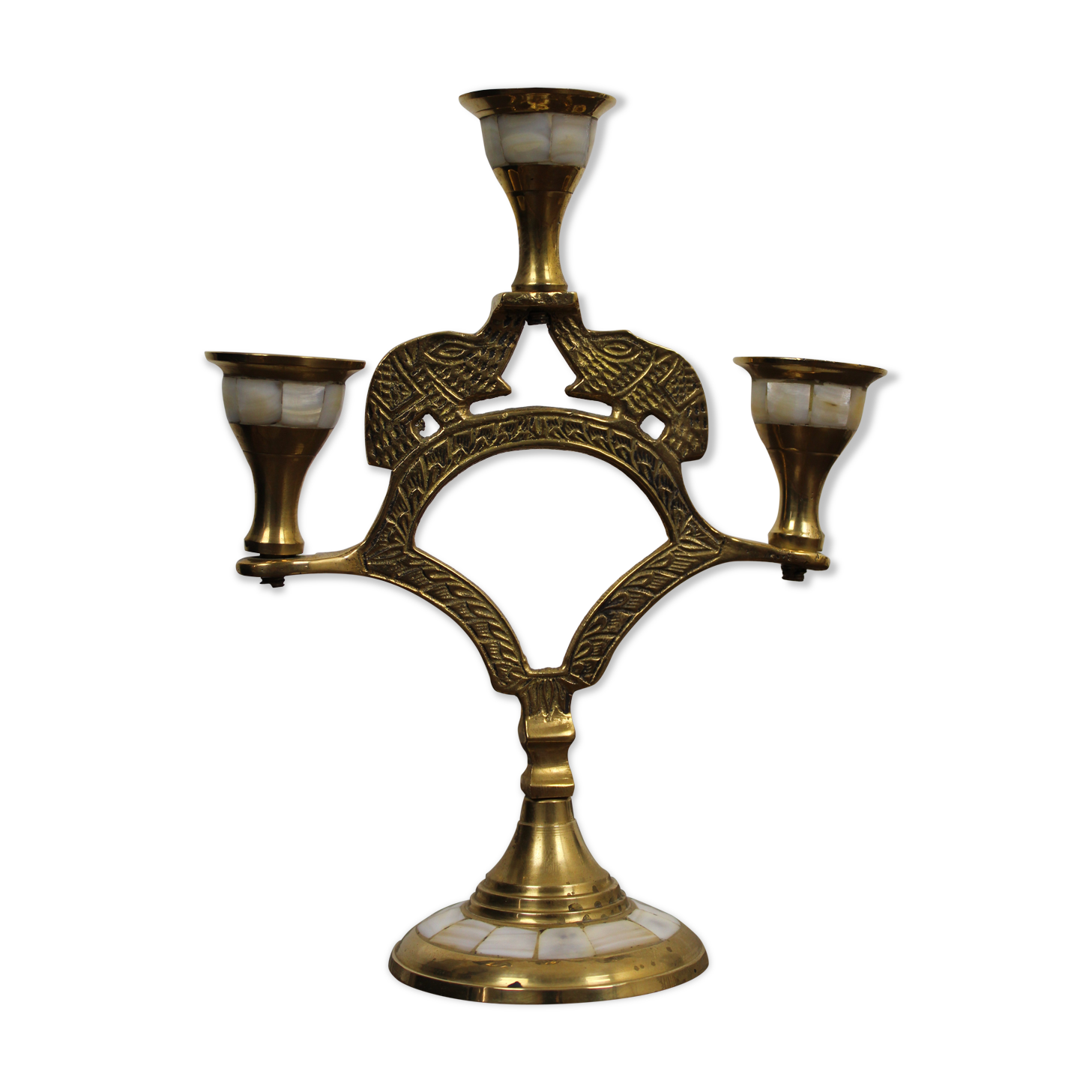 Brass and mother-of-pearl candlestick