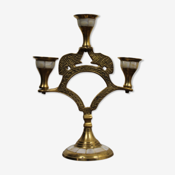 Brass and mother-of-pearl candlestick