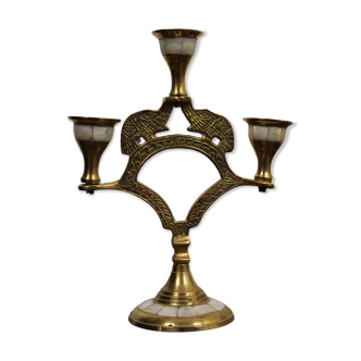 Brass and mother-of-pearl candlestick