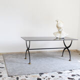 Table en fer forgé avec verre laqué noir, Italia années 1970