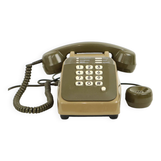 Téléphone vintage à bouton-poussoir kaki Socotel France 1980