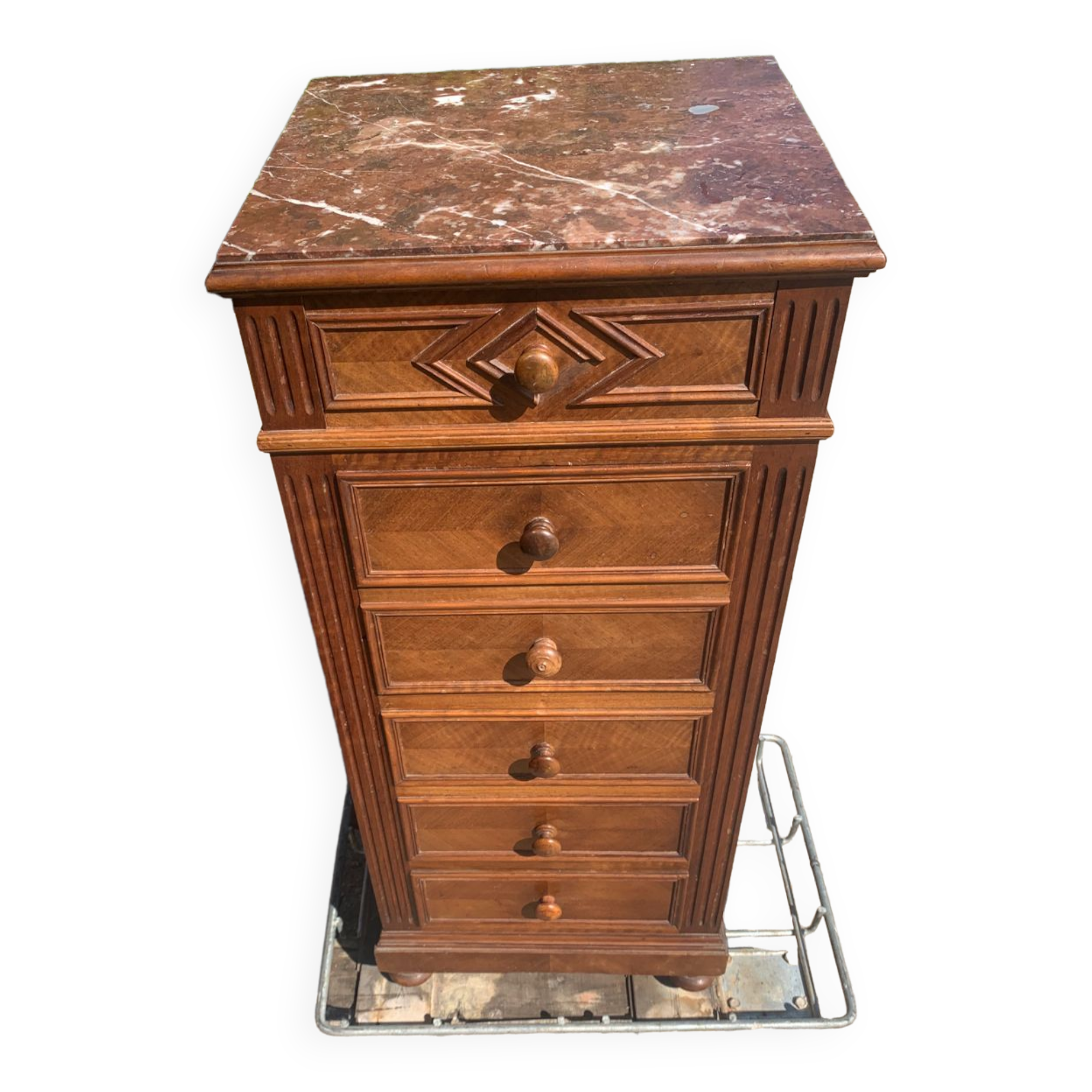 High bedside table in wood and marble around 1900