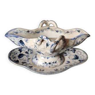 19th Century / Superb Sauce Boat / Creil Montereau / Flora / Earthenware