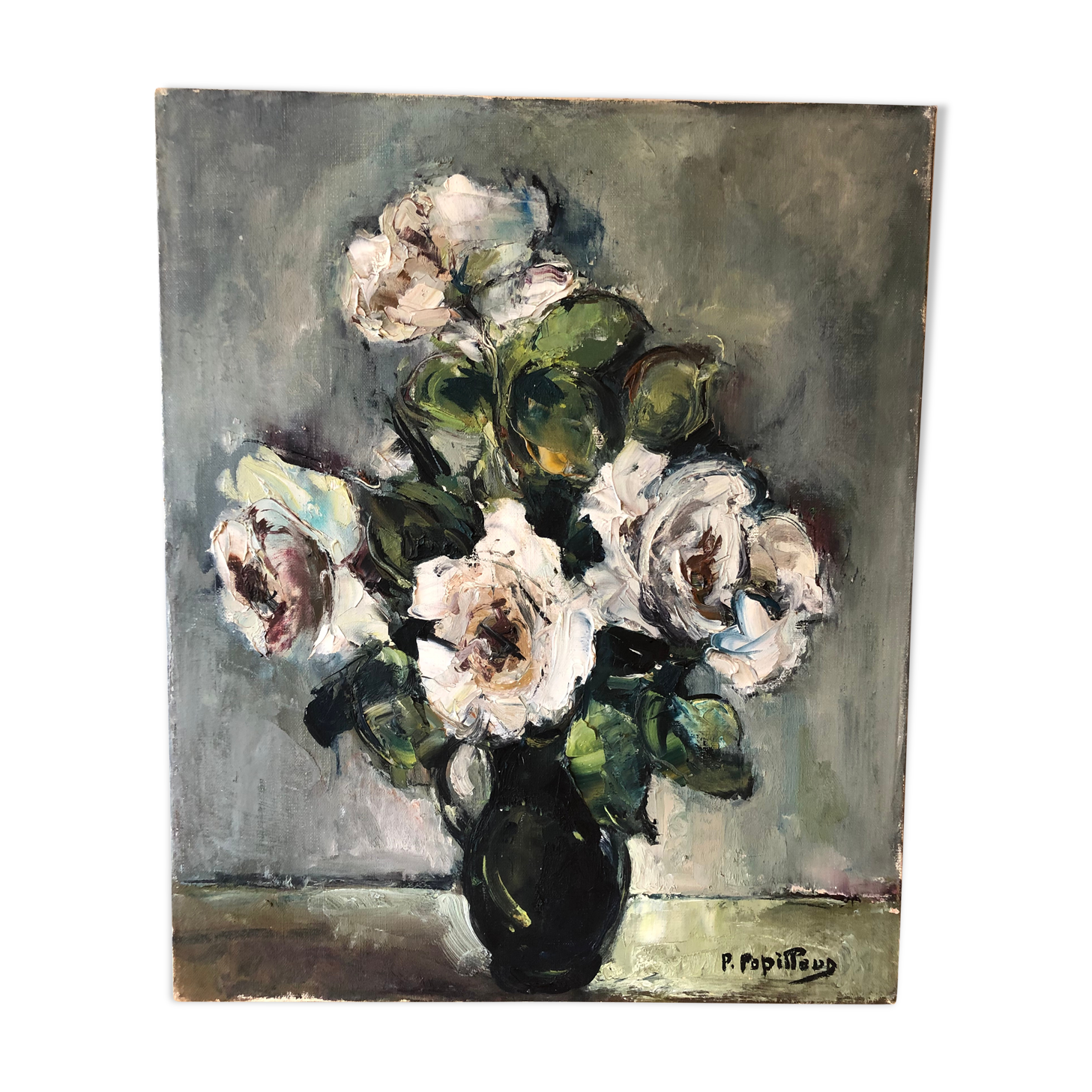 Oil on canvas, bouquet, Pierre Papillaud