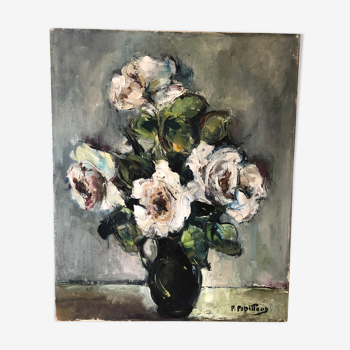 Huile sur toile, bouquet, Pierre Papillaud