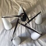 Scandinavian 5-light teak and opaline chandelier