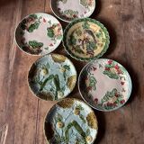 Antique faience barbotine plates – Mismatched set – circa 1900