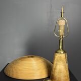 Lampe de table en rotin, bambou et laiton, Italie années 1970
