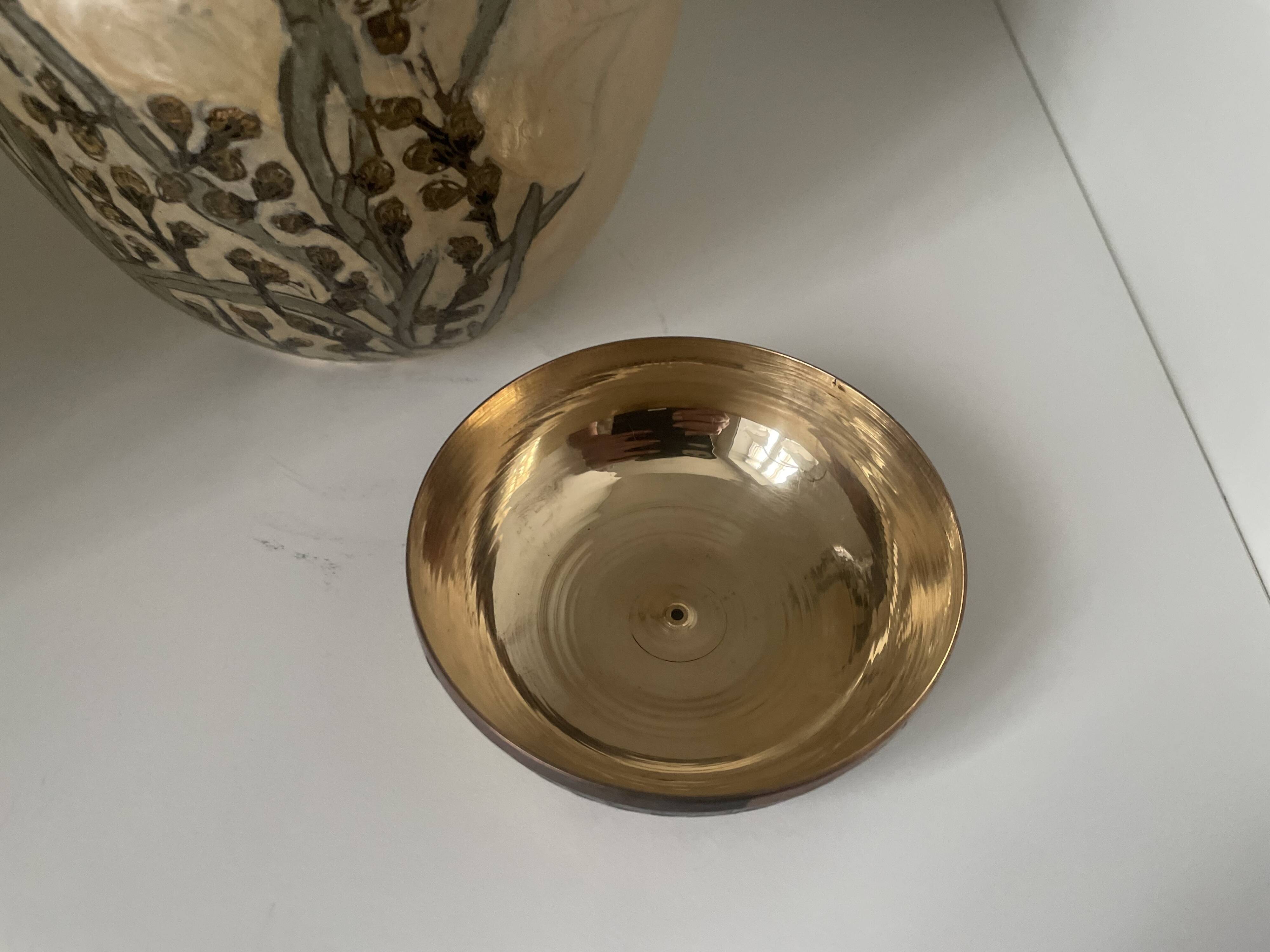 Enameled brass lidded pot