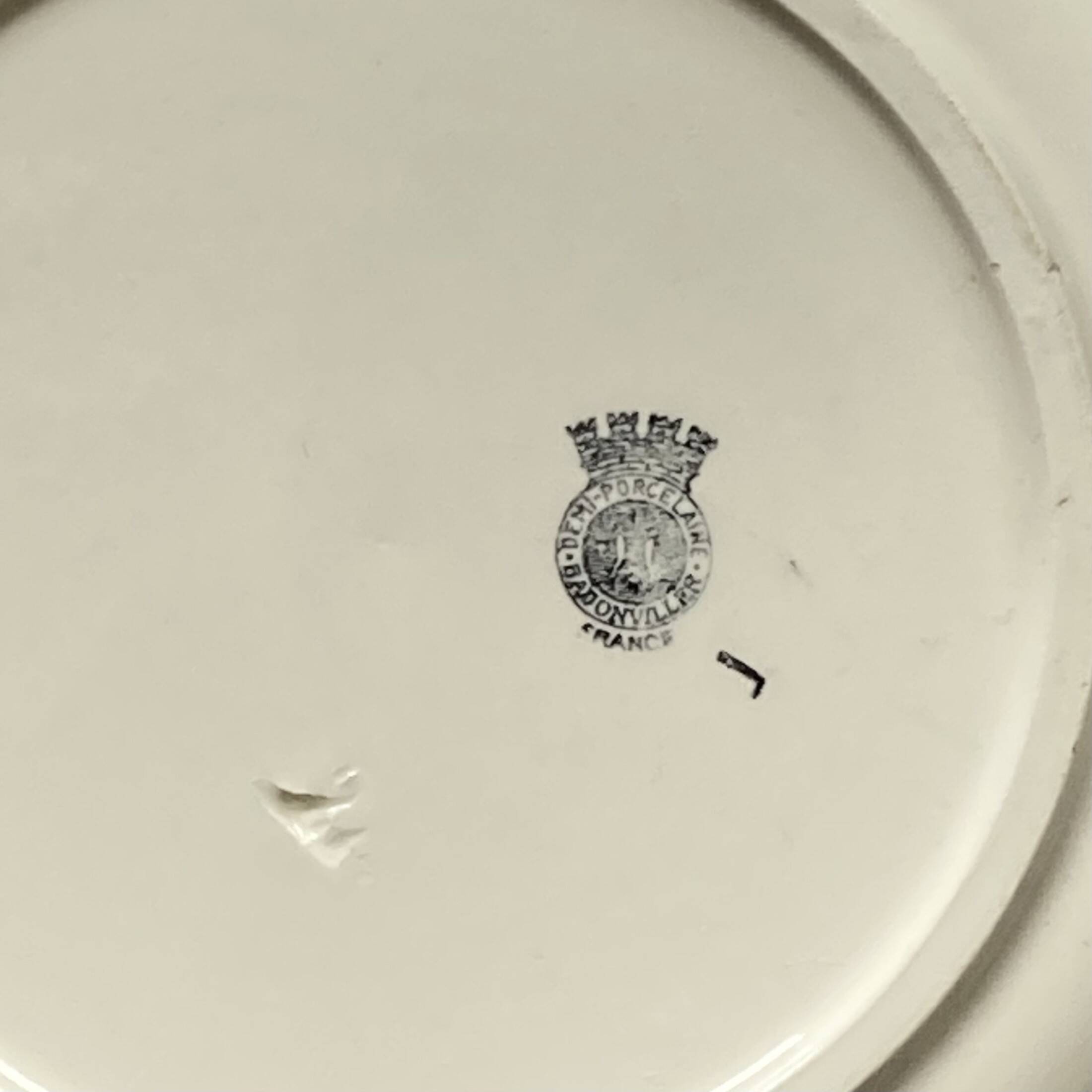 Hollow serving dish in old Badonviller earthenware, off-white and vintage gold, tableware