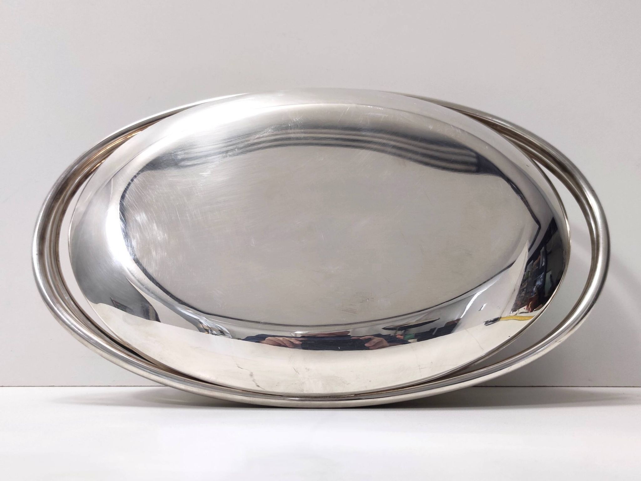 Plat à chevreuil en métal argenté avec cocotte en verre Pyrex de Sabattini, Italie