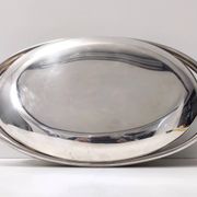 Plat à chevreuil en métal argenté avec cocotte en verre Pyrex de Sabattini, Italie