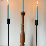 Trio of Vintage Teak and Steel Candlesticks