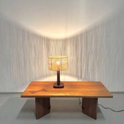 Lampe de table vintage en pin et teck avec nouvel abat-jour, années 70.