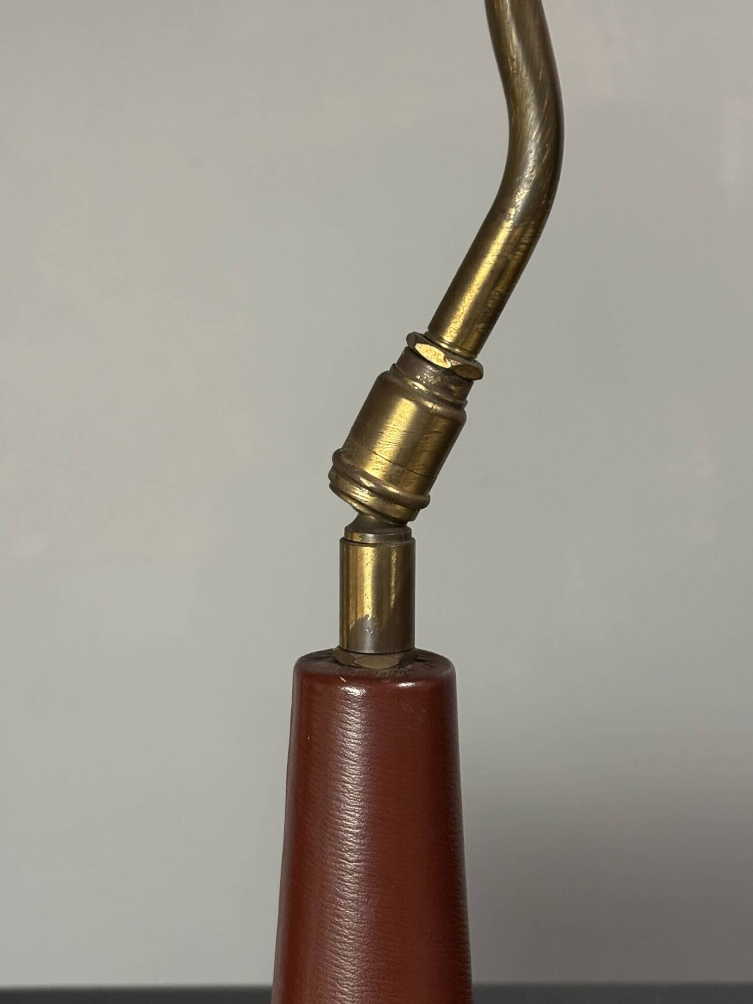 Midcentury leather wrapped French desk lamp style of Jacques Adnet, 1950s